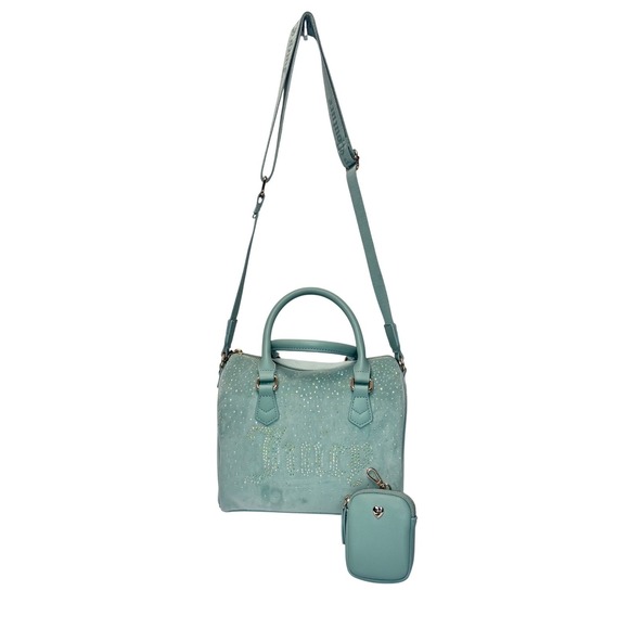 Juicy Couture Handbags - Juicy Couture Crossbody‎ Satchel Bag Y2K Mint Green Blue Rhinestone Velour